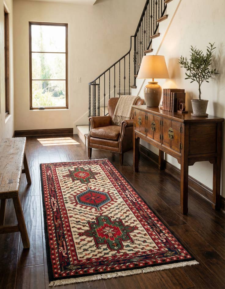 Detail image of 3' 3 x 6' 3 Hand Knotted Gharajeh Wool Runner Rug