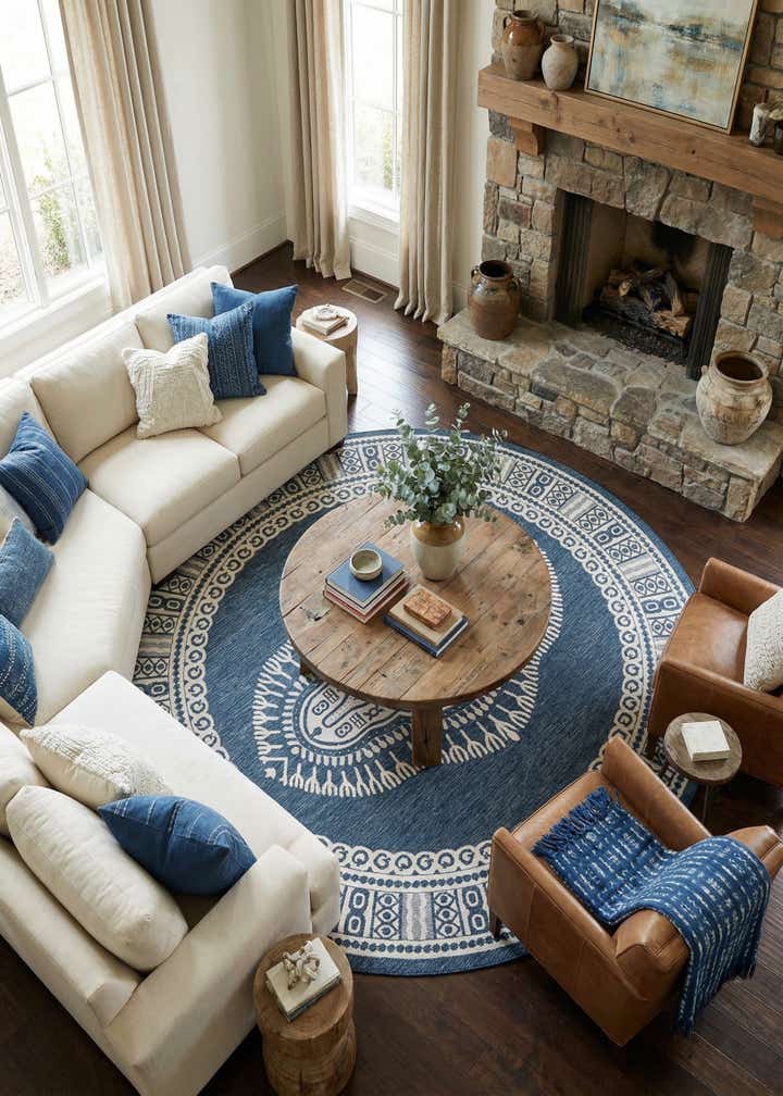 13' x 13' Easy-Clean Traditional Indoor / Outdoor Round Rug