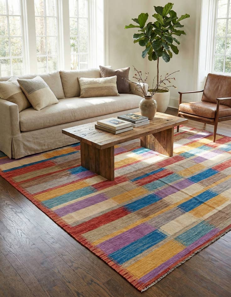 Detail image of  6' 6 x 9' 8  Hand Woven Kilim Modern Wool Rug