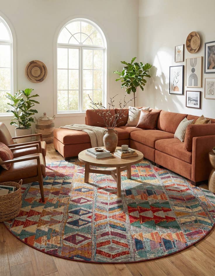 Detail image of 12' x 12'  Washable Modern Indoor / Outdoor Round Rug