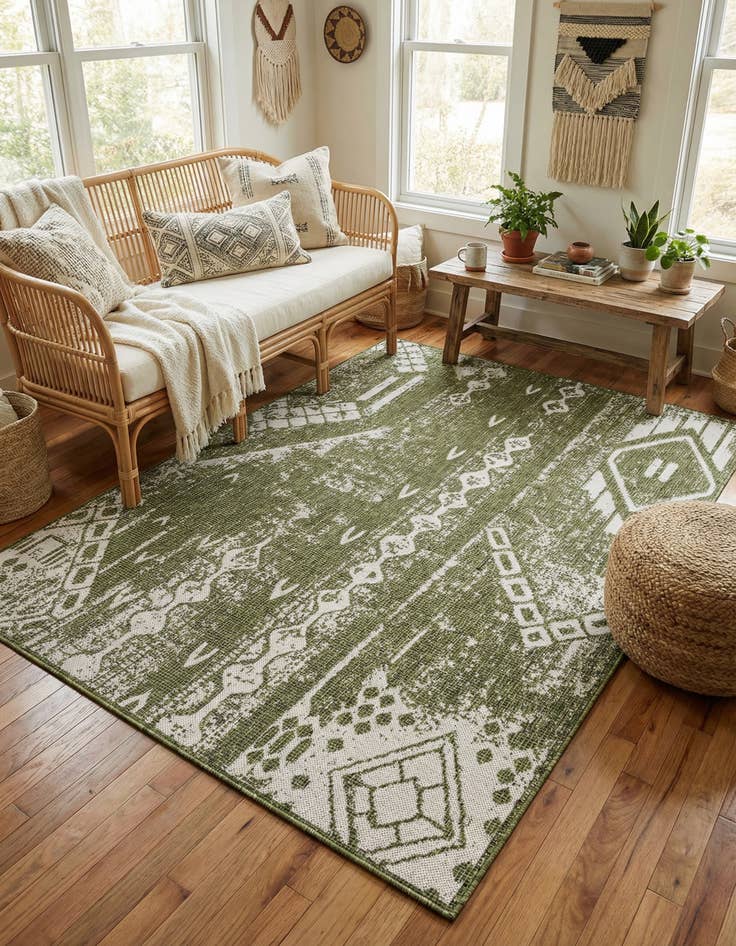 Detail image of 5' 3 x 8'  Washable Bohemian Indoor / Outdoor Rug