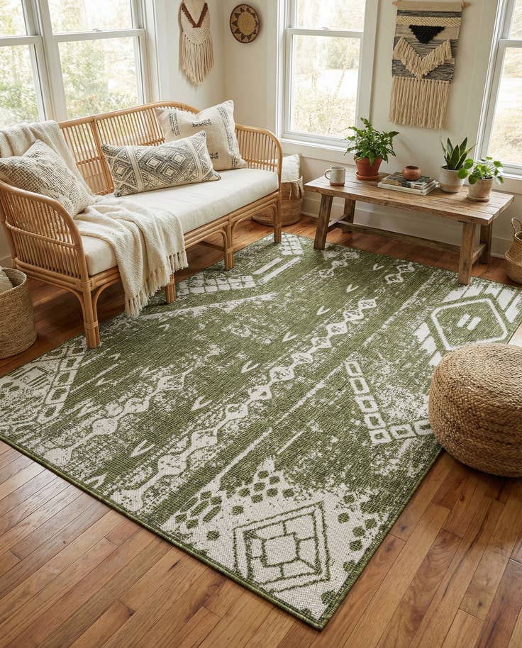 Detail image of 5' 3 x 8' Easy-Clean Bohemian Indoor / Outdoor Rug