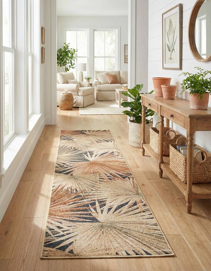 Detail image of  2' 7 x 12'  Washable Botanical Indoor / Outdoor Runner Rug