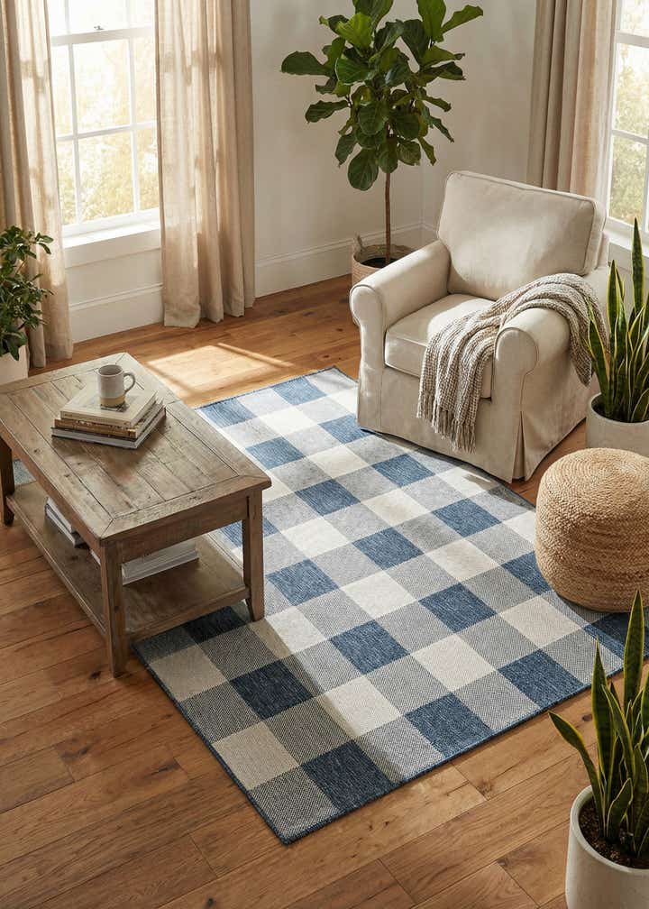 5' 3 x 7' Easy-Clean Checkered Indoor / Outdoor Rug