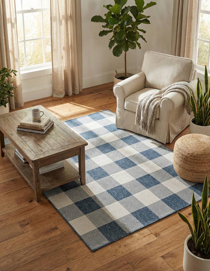 Detail image of 5' 3 x 7' Easy-Clean Checkered Indoor / Outdoor Rug