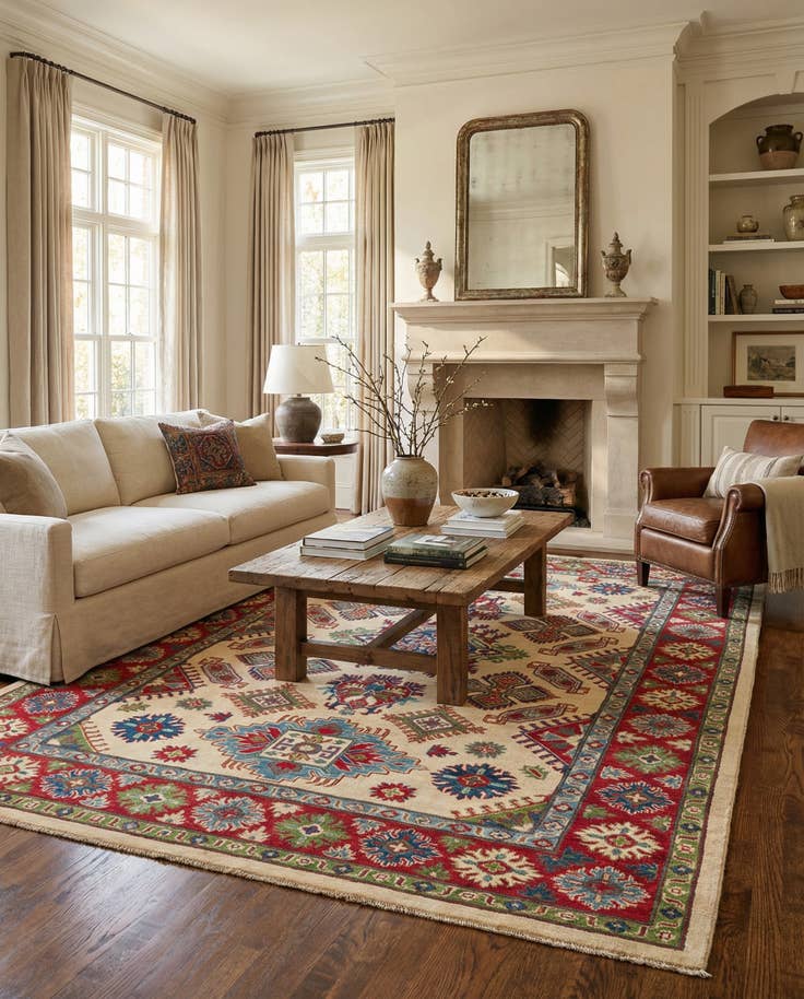 Detail image of 6' 6 x 9' 7 Hand Knotted Kazak Rug