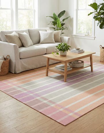 Pink and Lavender Easy-Clean Ribbon Indoor / Outdoor Rug