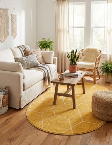 Yellow Lattice Frieze Oval Rug