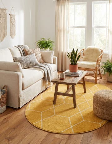 Yellow Lattice Frieze Oval Rug