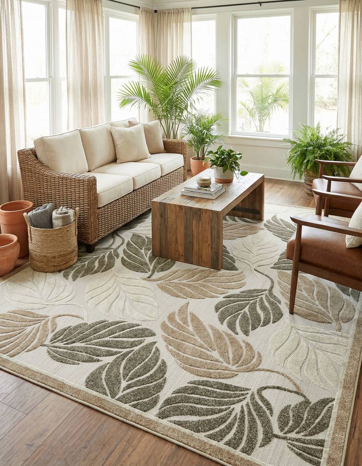 Detail image of 8' x 10'  Washable Botanical Indoor / Outdoor Rug