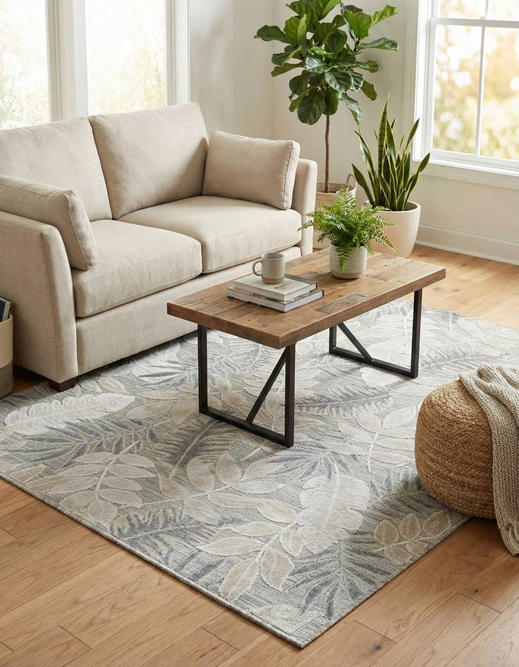 Detail image of  4' 5 x 6'  Washable Botanical Indoor / Outdoor Rug