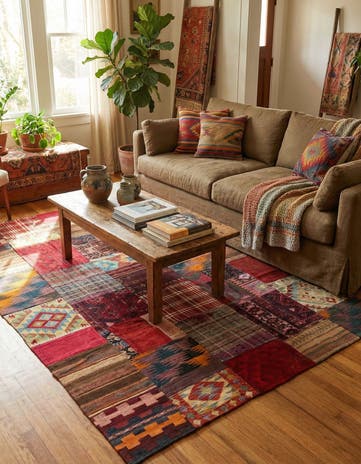 5' 6 x 8' Hand Woven Kilim Patchwork Wool Rug