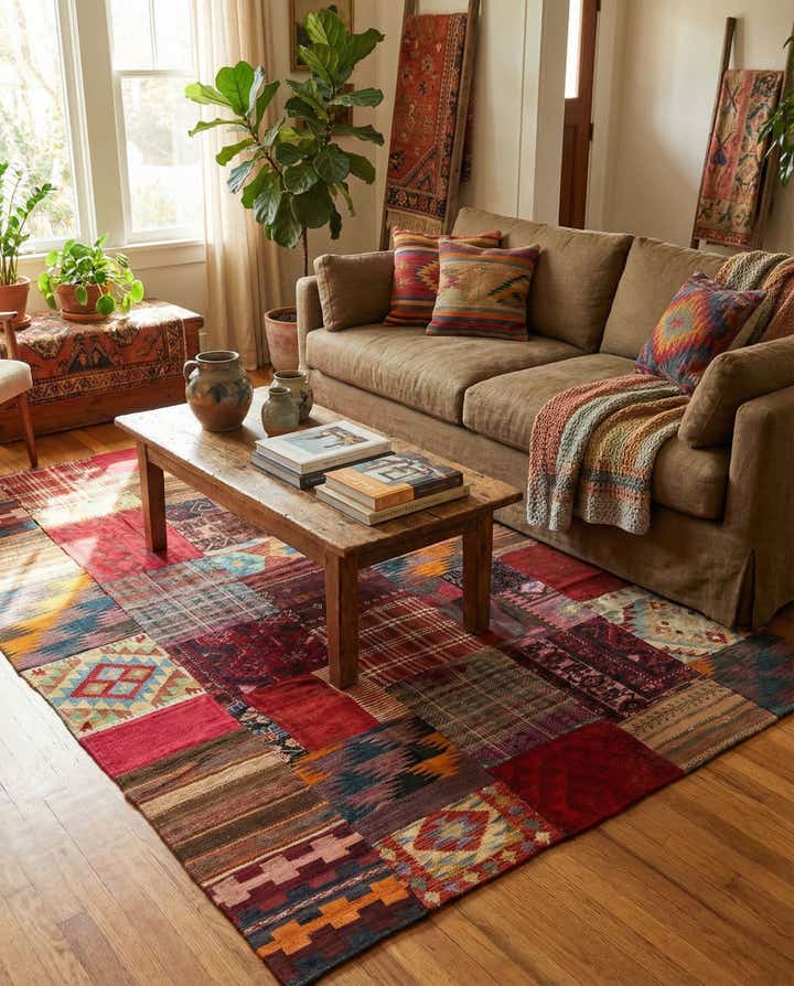 5' 6 x 8' Hand Woven Kilim Patchwork Wool Rug