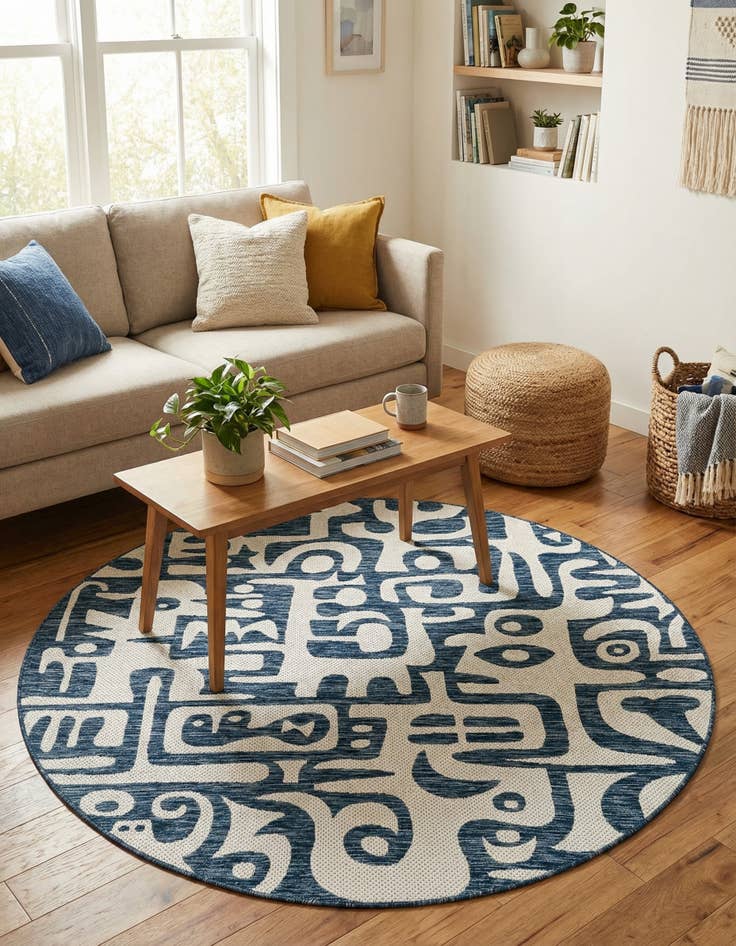 Detail image of  6' x 6'  Washable Modern Indoor / Outdoor Round Rug