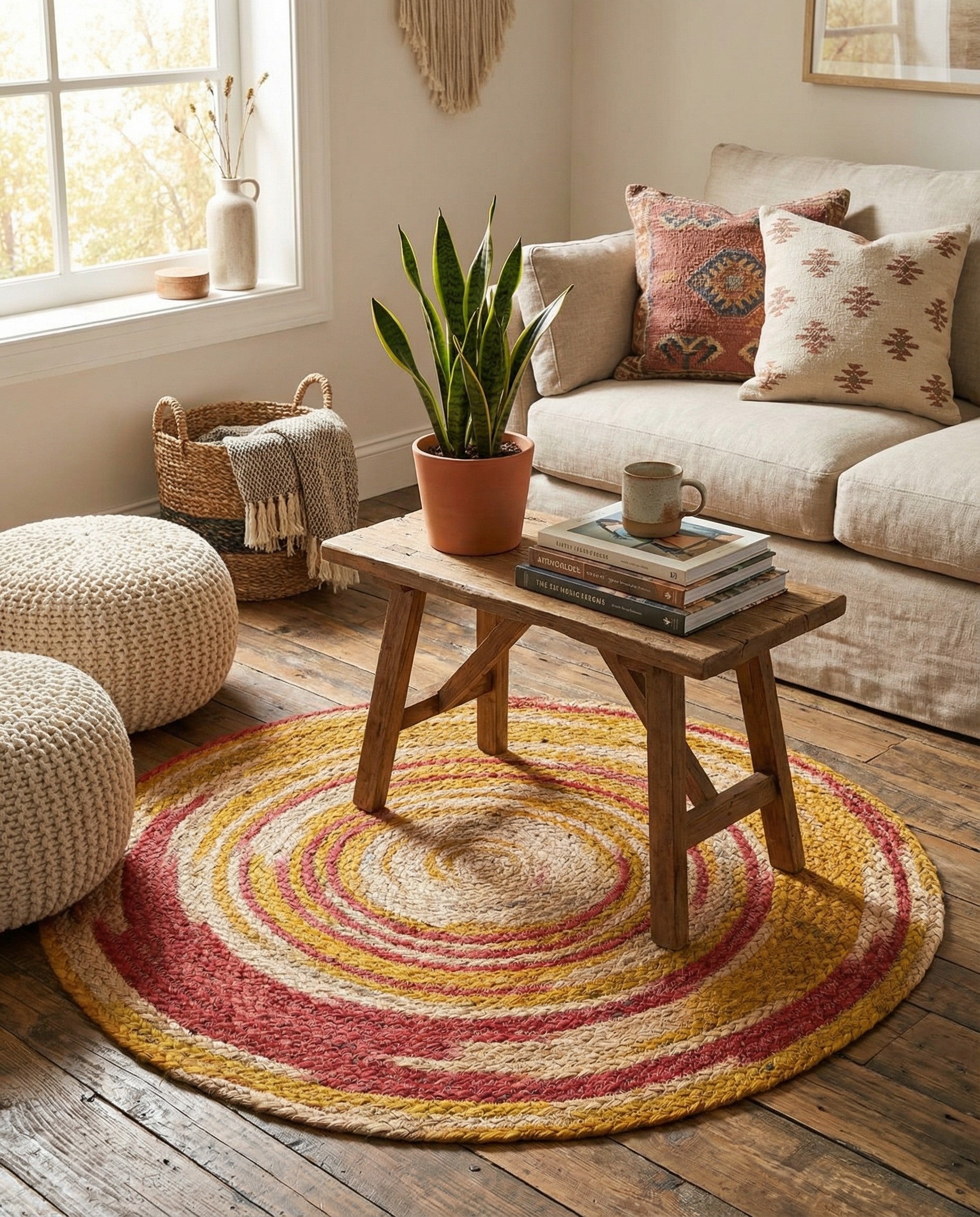  3' 1 x 3' 1  Hand Braided Jute Round Rug