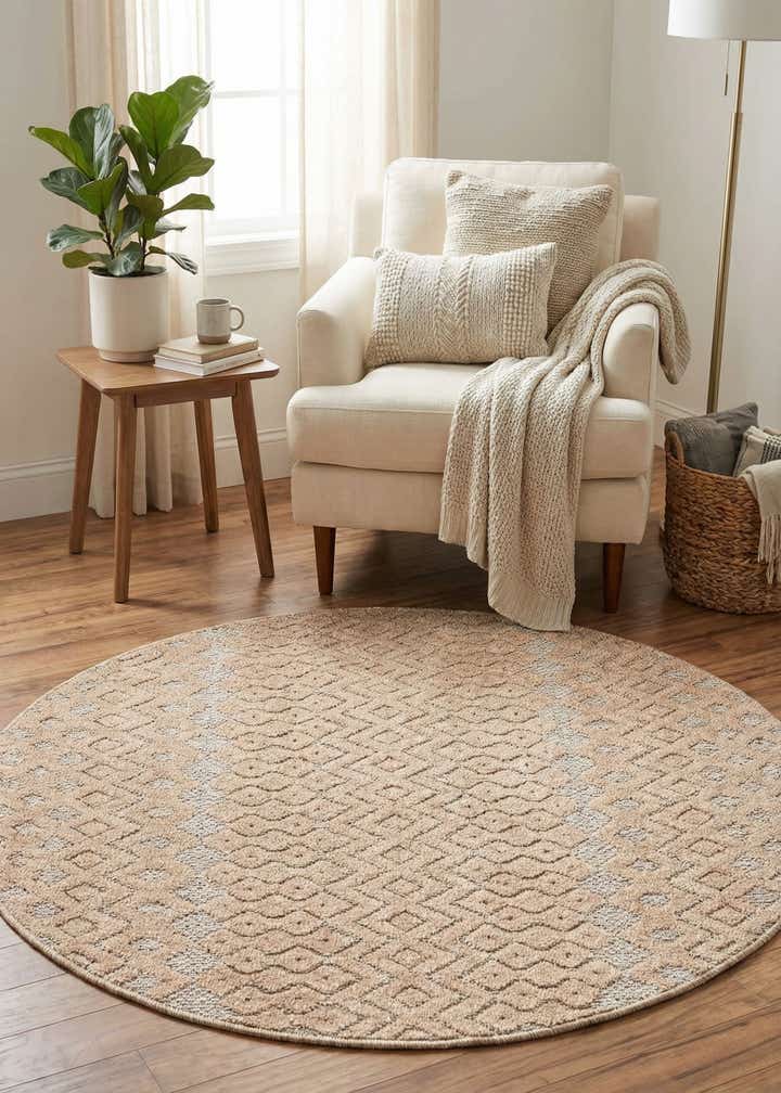 4' x 4' Easy-Clean Trellis Textured Indoor / Outdoor Round Rug