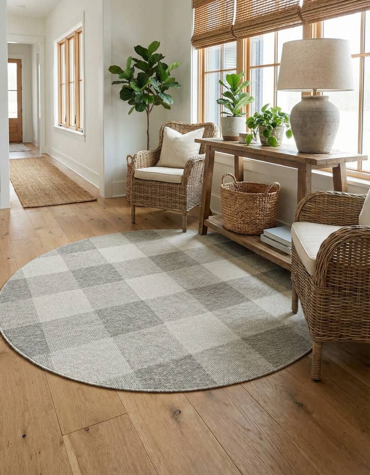 Detail image of 6' x 6' Easy-Clean Checkered Indoor / Outdoor Round Rug