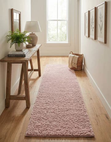 Pink Soft Solid Shag Runner Rug