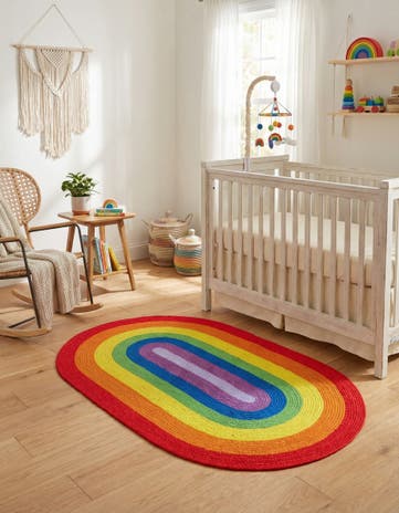 Handmade Hand Braided Rainbow Wool Oval Rug