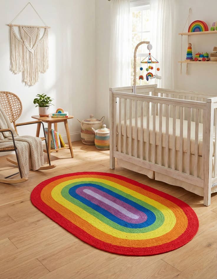 Detail image of  3' 1 x 5' 1  Hand Hand Braided Rainbow Wool Oval Rug