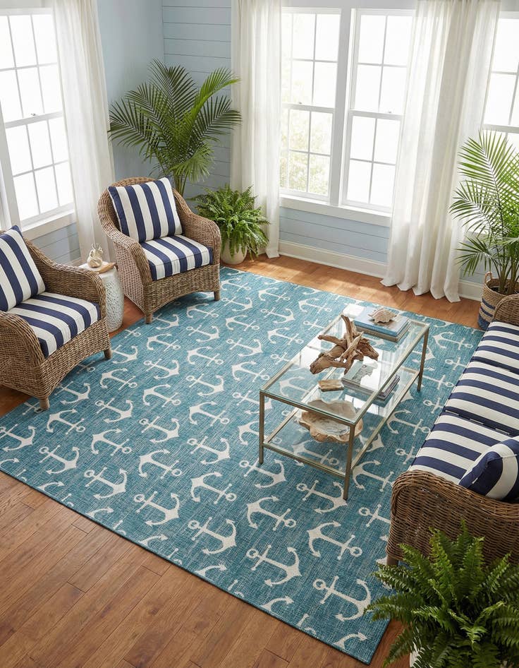 Detail image of 13' x 13'  Washable Coastal Indoor / Outdoor Square Rug
