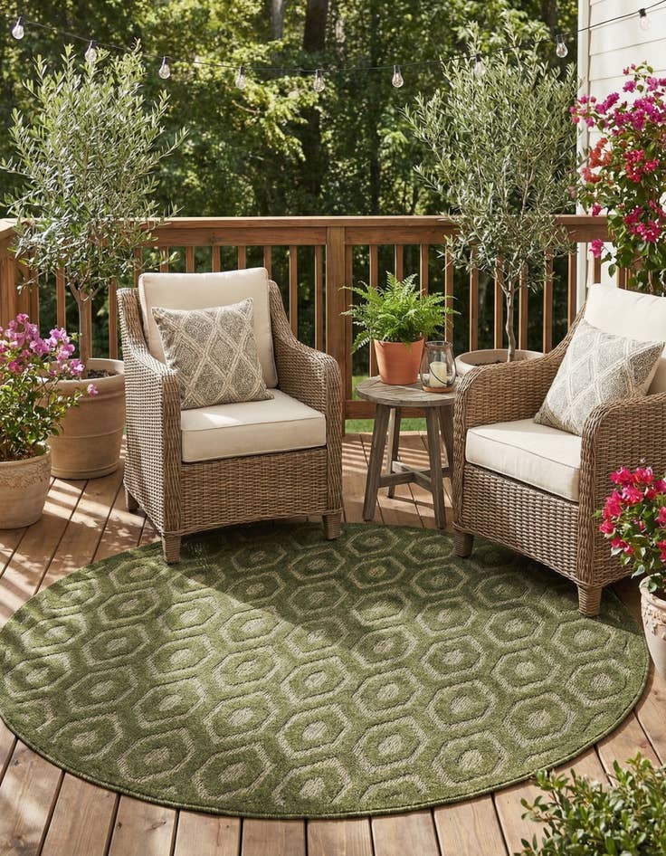 Detail image of 7' x 7'  Washable Trellis Textured Indoor / Outdoor Round Rug