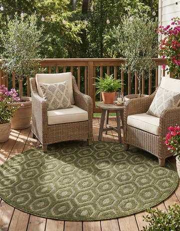 7' x 7' Easy-Clean Trellis Textured Indoor / Outdoor Round Rug