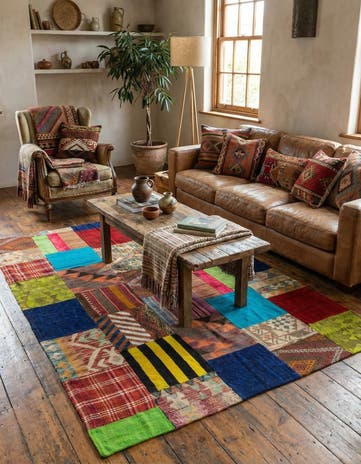 5' 6 x 7' 9 Hand Woven Kilim Patchwork Wool Rug