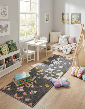 Charcoal Gray Whimsy Kids Runner Rug