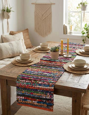 1' 2 x 5' 1 Hand Woven Braided Chindi Table Runner Rug