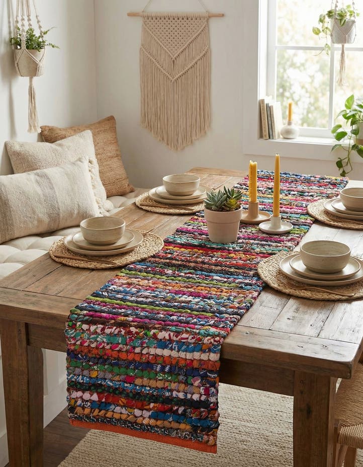 1' 2 x 5' 1 Hand Woven Braided Chindi Table Ru...