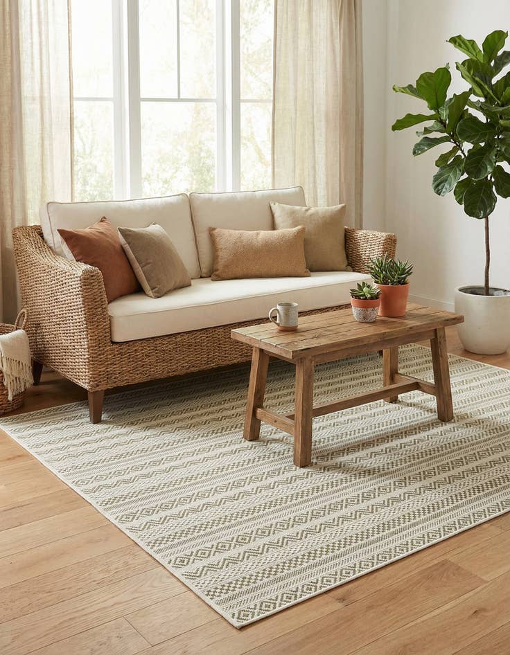 Detail image of 5' 3 x 5' 3  Washable Striped Indoor / Outdoor Square Rug