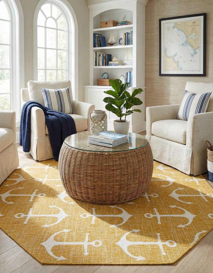 Detail image of  7' 10 x 7' 10  Washable Coastal Indoor / Outdoor Octagon Rug