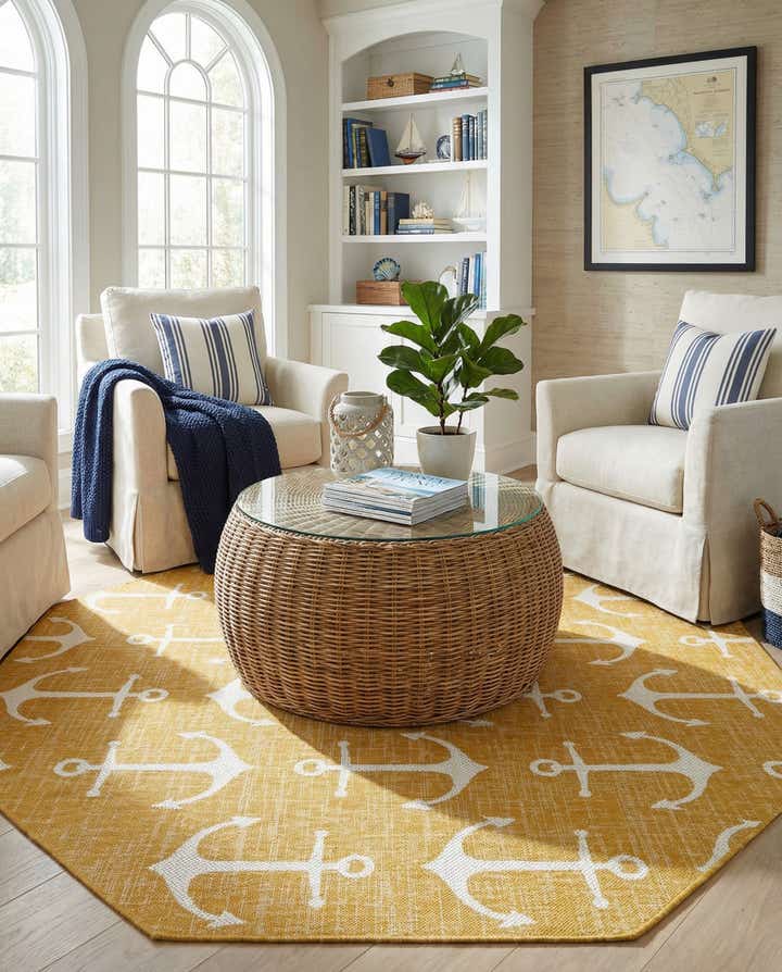 7' 10 x 7' 10 Easy-Clean Coastal Indoor / Outdoor Octagon Rug