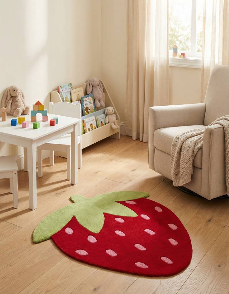 Detail image of 4' 6 x 5' 3 Happy Rugs Strawberry Wool Square