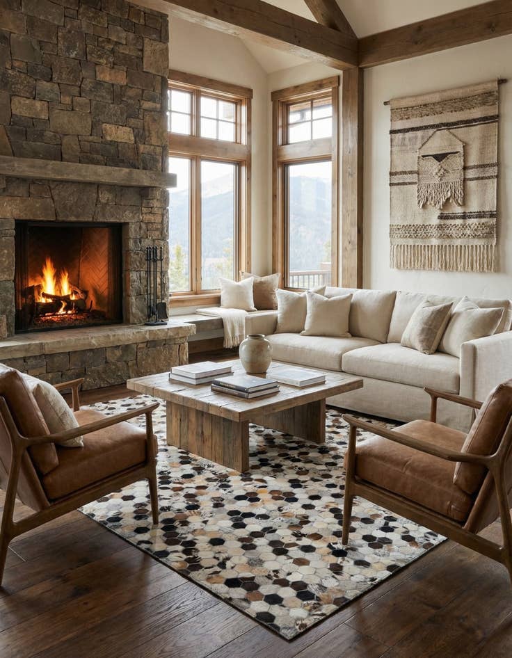 Detail image of  5' 1 x 7' 10 Cowhide Leather Rug