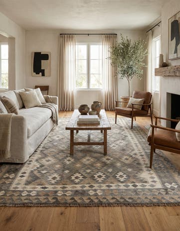 6' 7 x 9' 10 Hand Woven Kilim Maymana Wool Rug