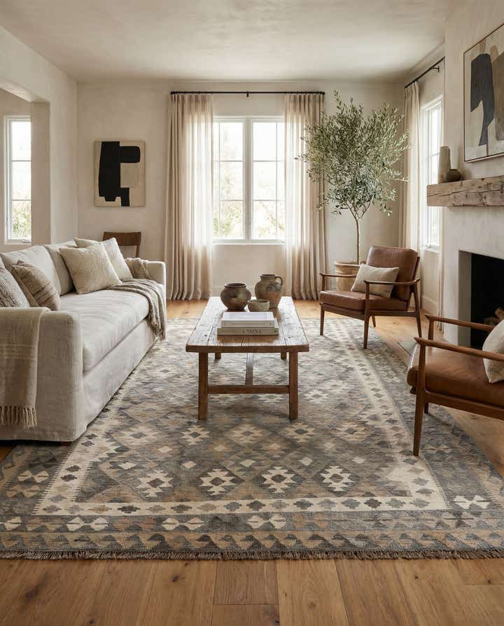 6' 7 x 9' 10 Hand Woven Kilim Maymana Wool Rug