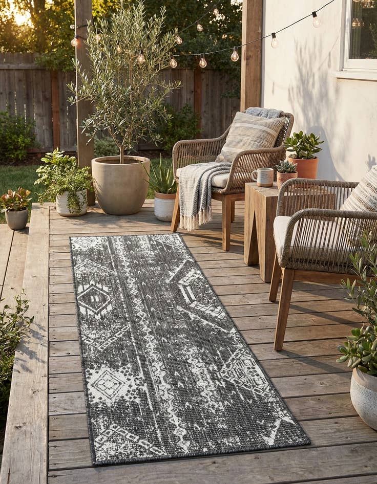 Detail image of 2' x 6' Easy-Clean Bohemian Indoor / Outdoor Runner Rug