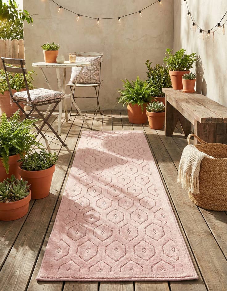 Detail image of 2' x 6'  Washable Trellis Textured Indoor / Outdoor Runner Rug