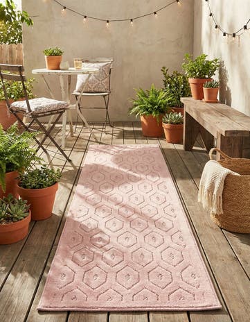 Pink Easy-Clean Trellis Textured Indoor / Outdoor Runner Rug