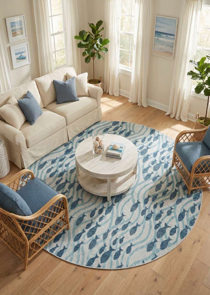10' x 10' Easy-Clean Coastal Indoor / Outdoor Round Rug