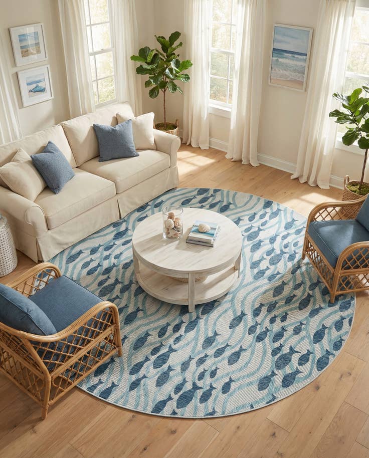 Detail image of 10' x 10' Easy-Clean Coastal Indoor / Outdoor Round Rug