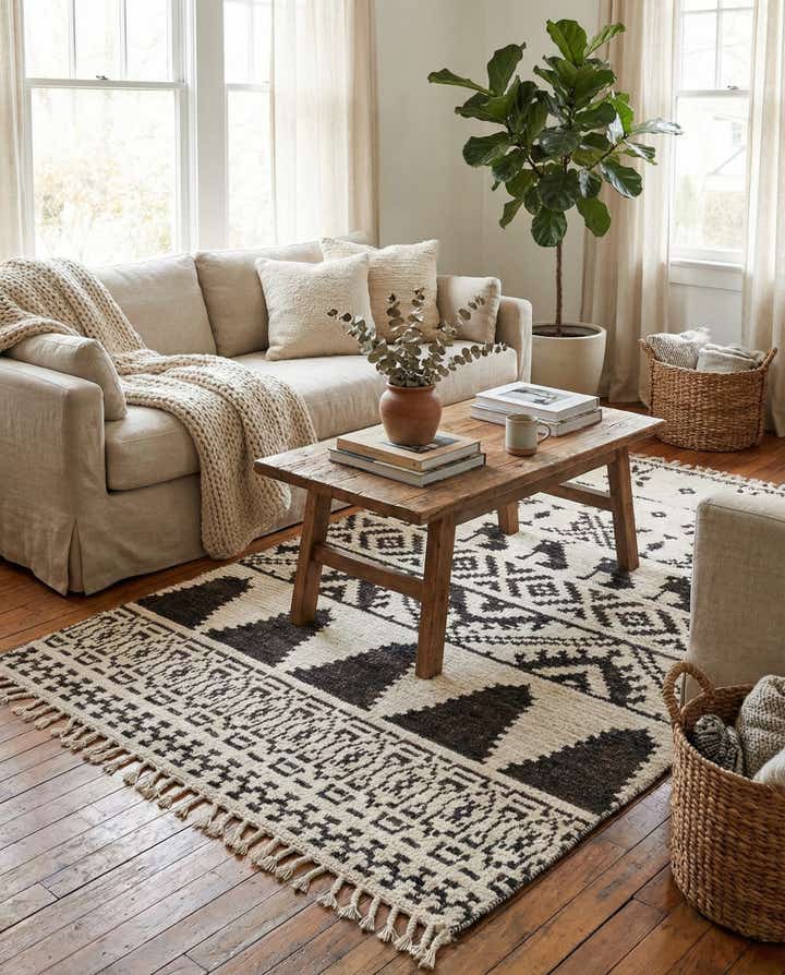 4' 5 x 6' 8 Hand Knotted Moroccan Wool Rug