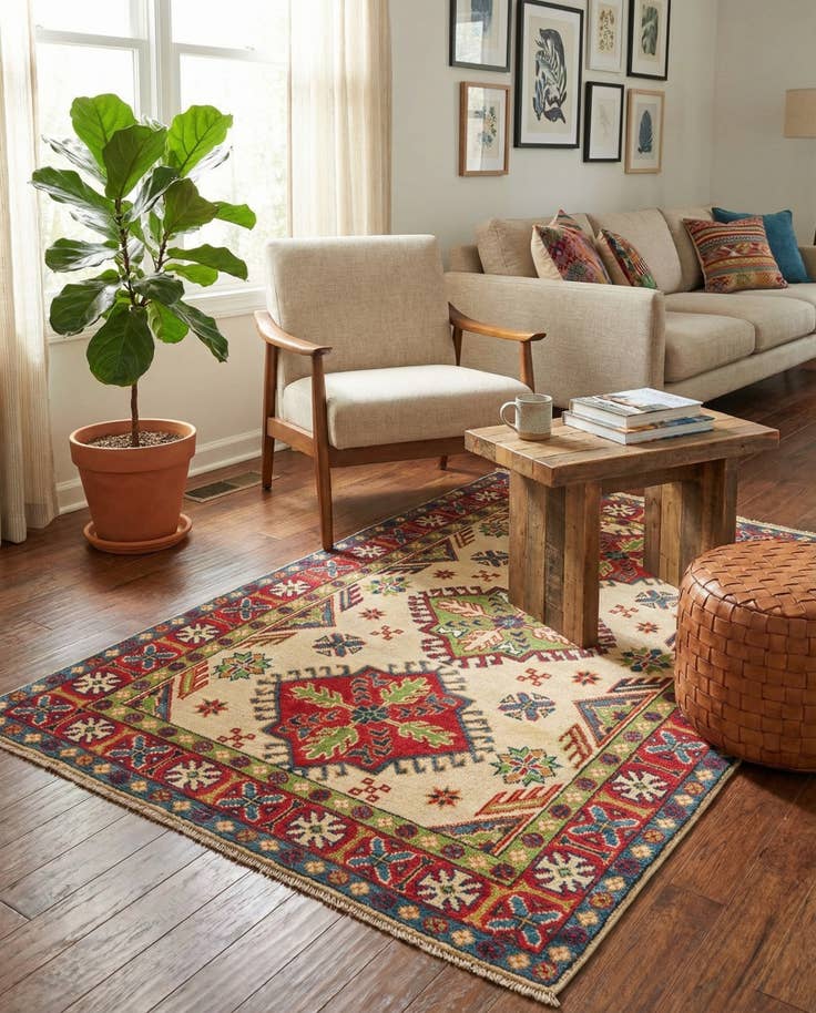 Detail image of 3' 4 x 5' Hand Knotted Kazak Rug