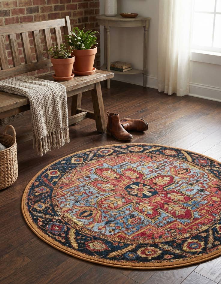 Detail image of  3' x 3'  Washable Traditional Indoor / Outdoor Round Rug