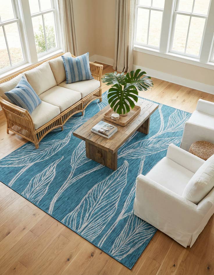 Detail image of 7' 10 x 11'  Washable Botanical Indoor / Outdoor Rug