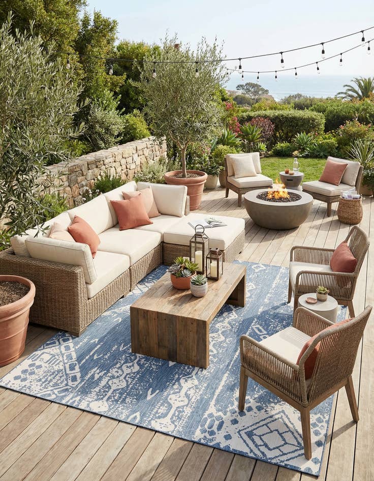 Detail image of 13' x 13'  Washable Bohemian Indoor / Outdoor Square Rug