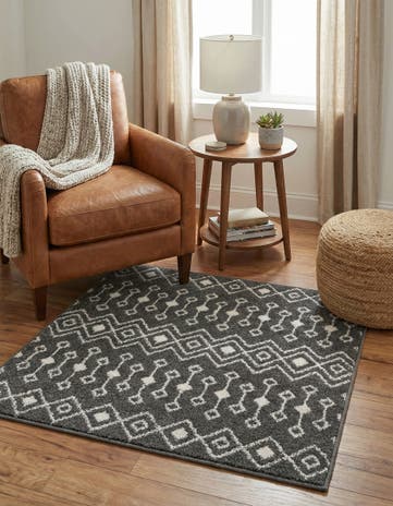Dark Gray Moroccan Trellis Square Rug