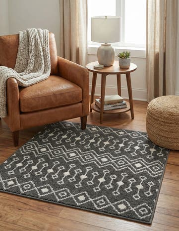 Dark Gray Moroccan Trellis Square Rug